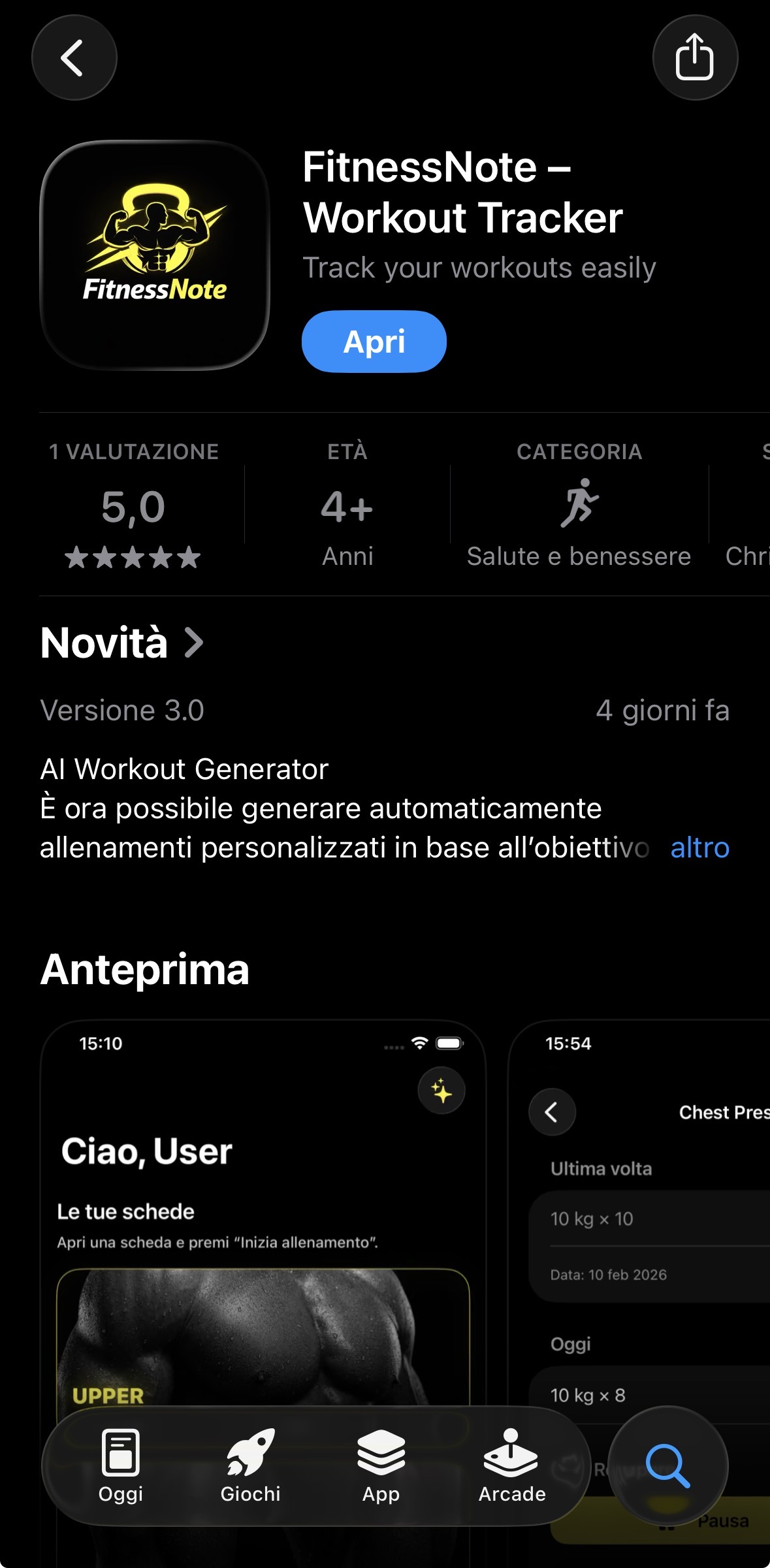 FitnessNote – schermata App Store